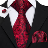 Burgundy Maroon Rose Jacquard Hanky Cufflinks Necktie