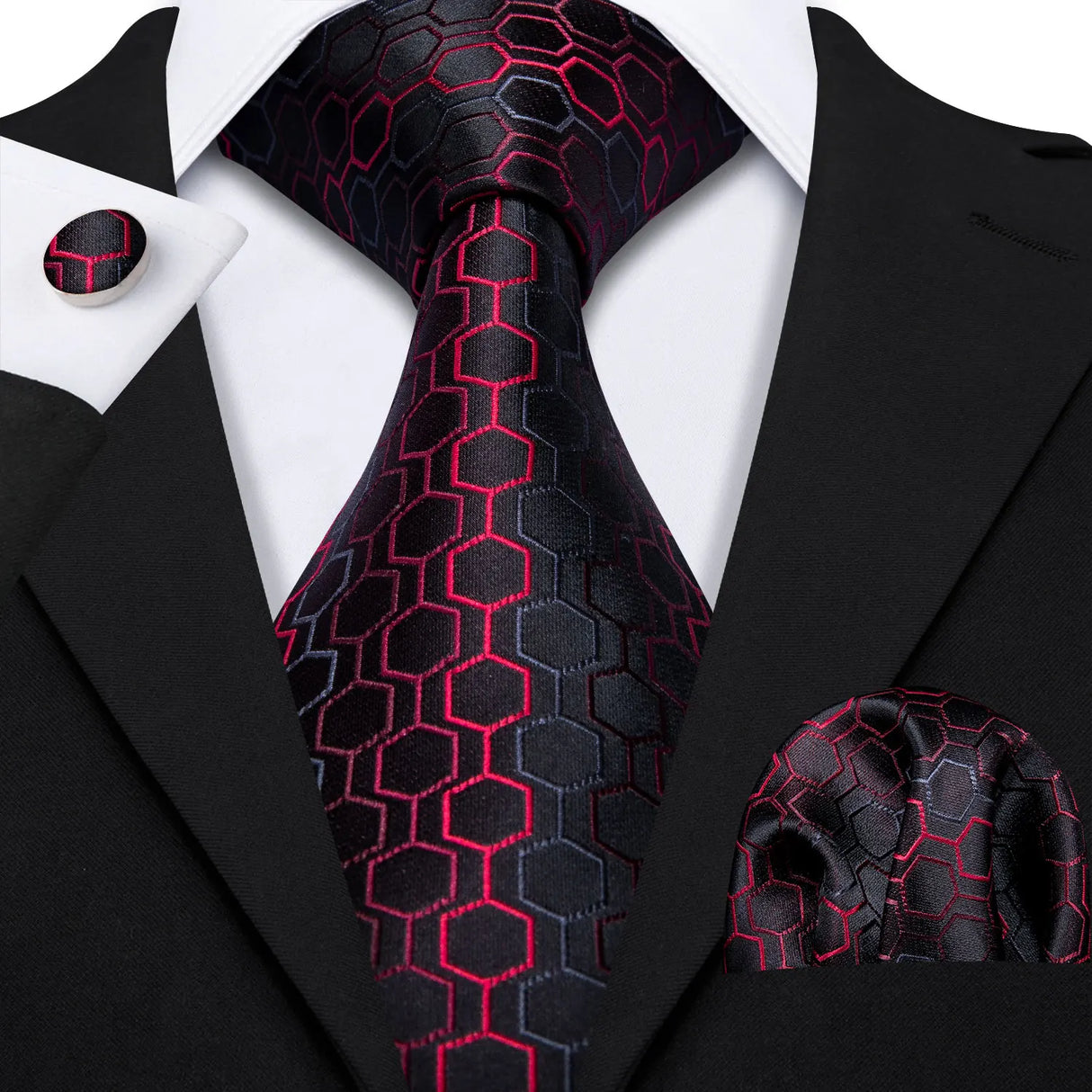 Burgundy Maroon Rose Jacquard Hanky Cufflinks Necktie