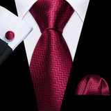 Burgundy Maroon Rose Jacquard Hanky Cufflinks Necktie