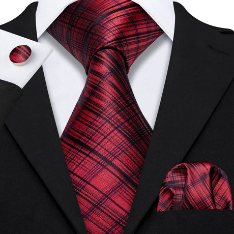Burgundy Maroon Rose Jacquard Hanky Cufflinks Necktie