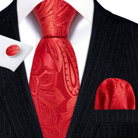 Burgundy Maroon Rose Jacquard Hanky Cufflinks Necktie