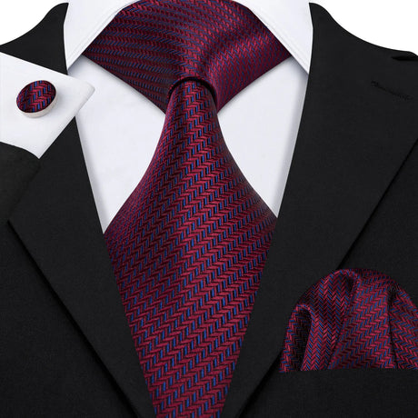 Burgundy Maroon Rose Jacquard Hanky Cufflinks Necktie