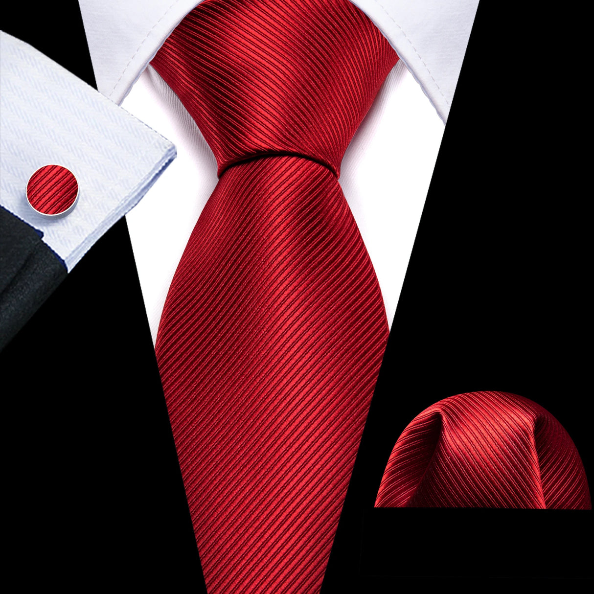 Burgundy Maroon Rose Jacquard Hanky Cufflinks Necktie