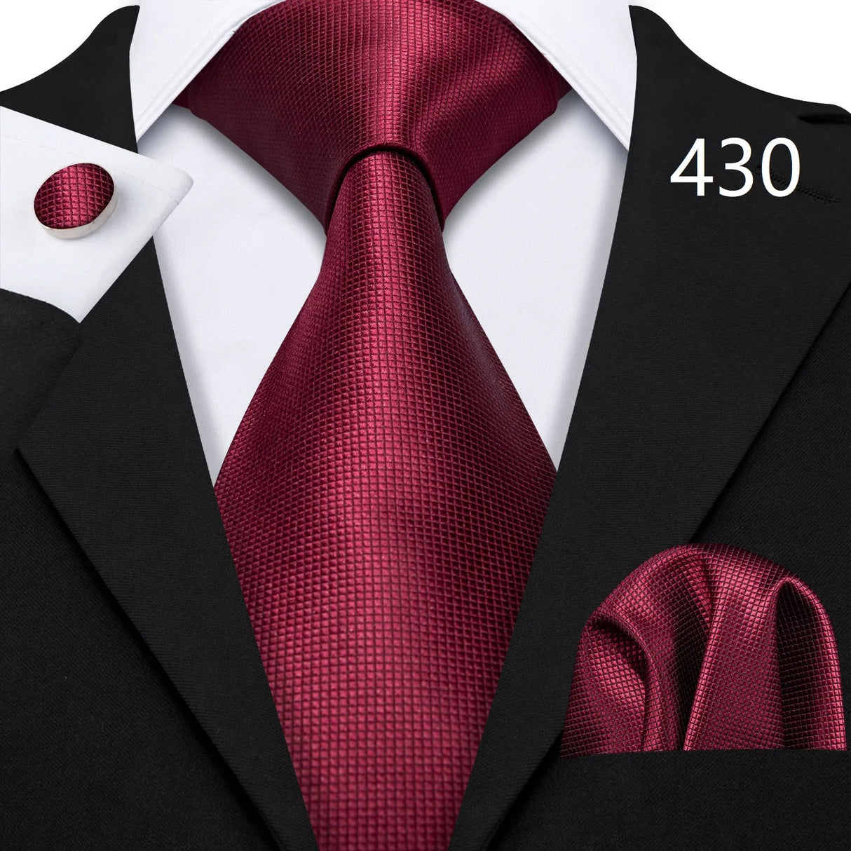 Burgundy Maroon Rose Jacquard Hanky Cufflinks Necktie