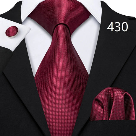 Burgundy Maroon Rose Jacquard Hanky Cufflinks Necktie
