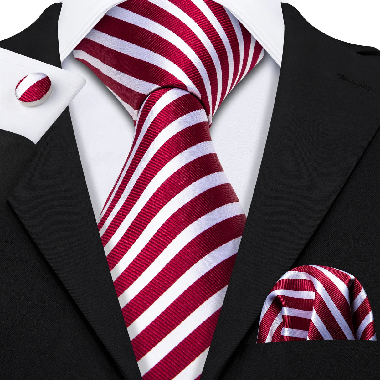 Burgundy Maroon Rose Jacquard Hanky Cufflinks Necktie