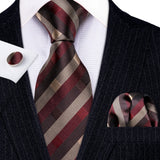 Burgundy Maroon Rose Jacquard Hanky Cufflinks Necktie