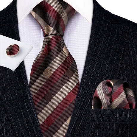 Burgundy Maroon Rose Jacquard Hanky Cufflinks Necktie