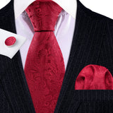 Burgundy Maroon Rose Jacquard Hanky Cufflinks Necktie
