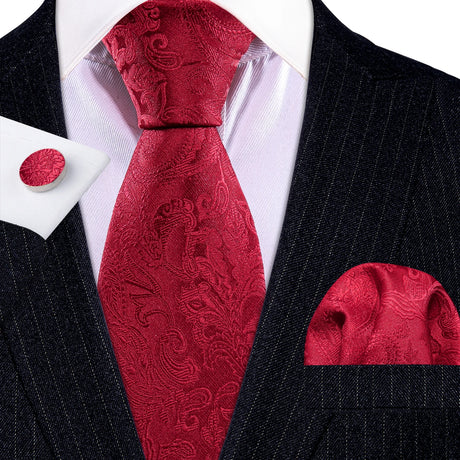 Burgundy Maroon Rose Jacquard Hanky Cufflinks Necktie