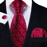Burgundy Maroon Rose Jacquard Hanky Cufflinks Necktie