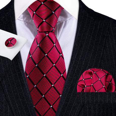Burgundy Maroon Rose Jacquard Hanky Cufflinks Necktie