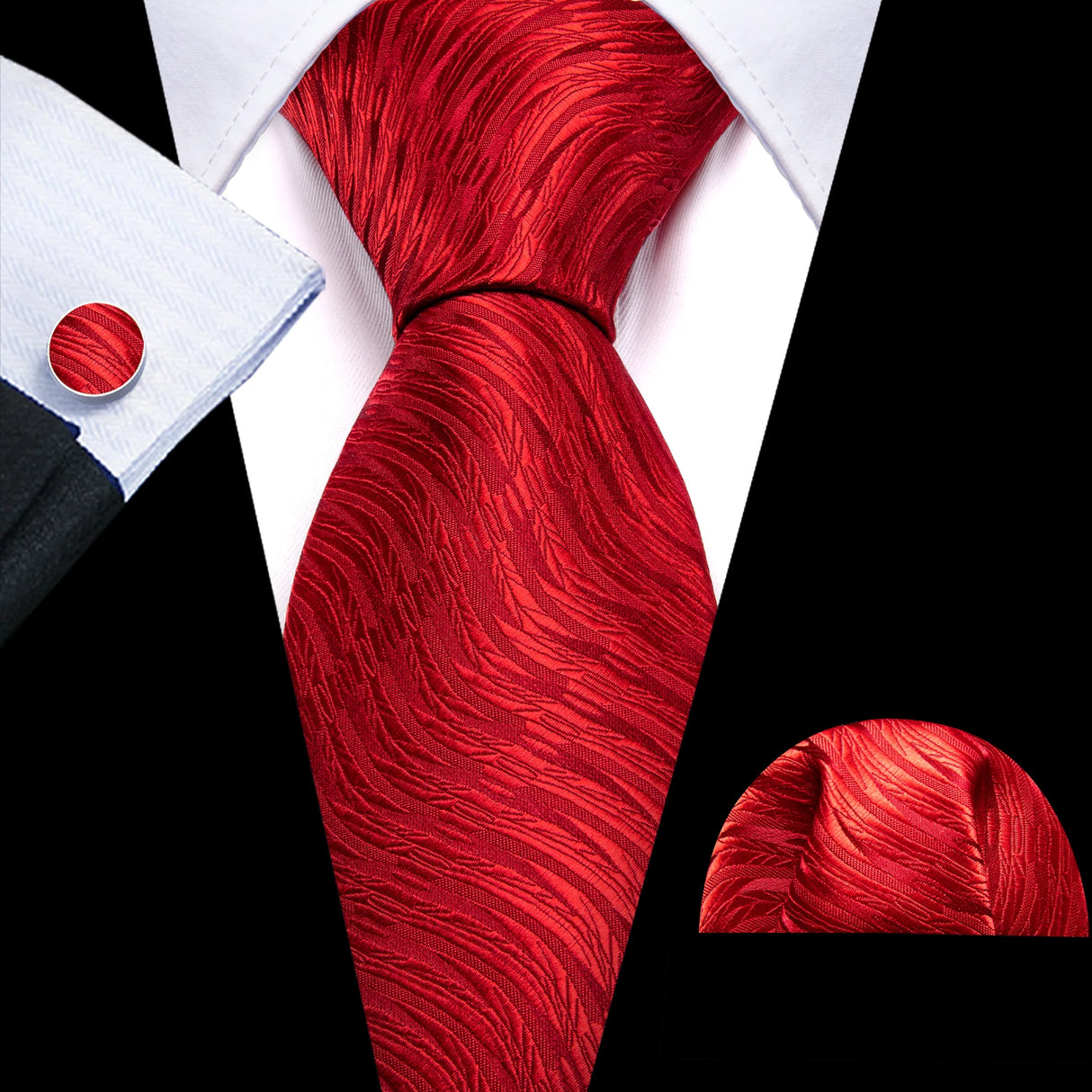 Burgundy Maroon Rose Jacquard Hanky Cufflinks Necktie