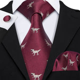 Burgundy Maroon Rose Jacquard Hanky Cufflinks Necktie