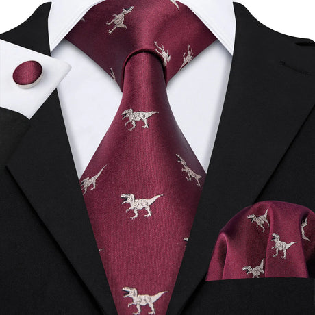 Burgundy Maroon Rose Jacquard Hanky Cufflinks Necktie