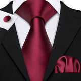 Burgundy Maroon Rose Jacquard Hanky Cufflinks Necktie