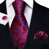 Burgundy Maroon Rose Jacquard Hanky Cufflinks Necktie