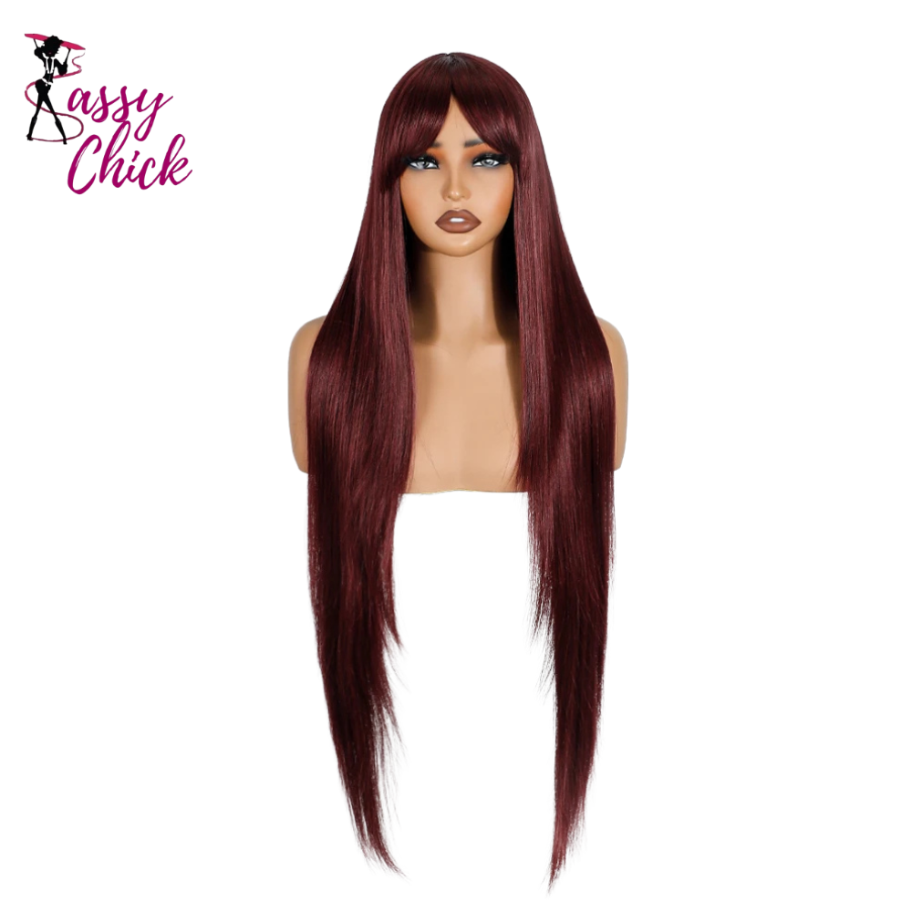 Burgundy Ombre Brown Long Straight With Bangs Synthetic Wigs Sassy Chick Logo