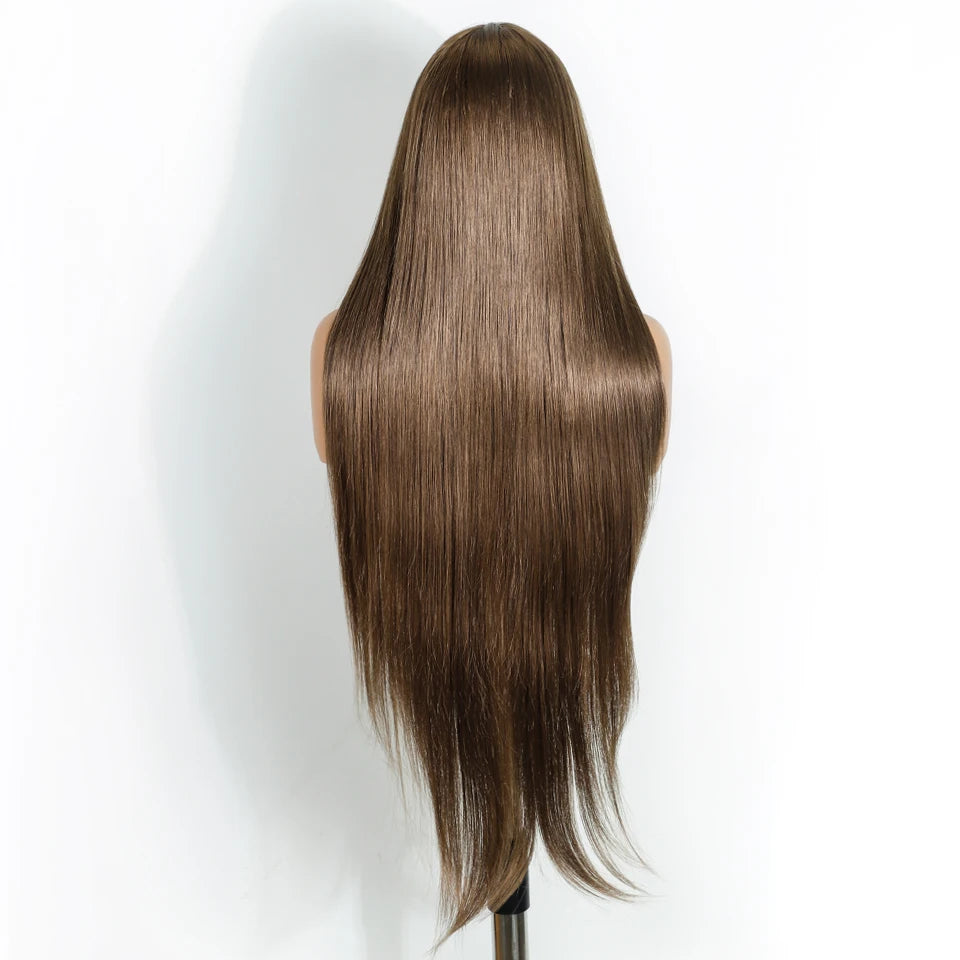 Burgundy Ombre Brown Long Straight With Bangs Synthetic Wigs