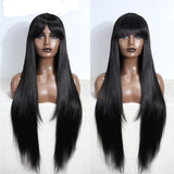 Black Burgundy Ombre Brown Long Straight With Bangs Synthetic Wigs