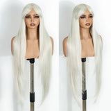 White Burgundy Ombre Brown Long Straight With Bangs Synthetic Wigs