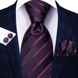 Purple Black Burgundy Striped 8.5cm Jacquard Necktie