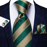 Green Gold Burgundy Striped 8.5cm Jacquard Necktie