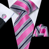 Burgundy Striped Floral Silk Necktie Hanky Cufflinks