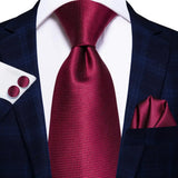 Burgundy Striped Floral Silk Necktie Hanky Cufflinks