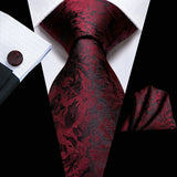 Burgundy Striped Floral Silk Necktie Hanky Cufflinks