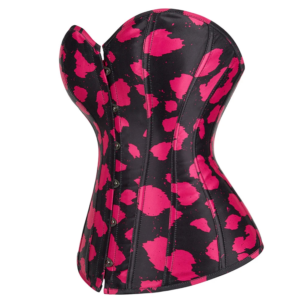 Bustier Overbust Print Graffiti Women Corsets Breathable Bold Artistic Design Pink Black