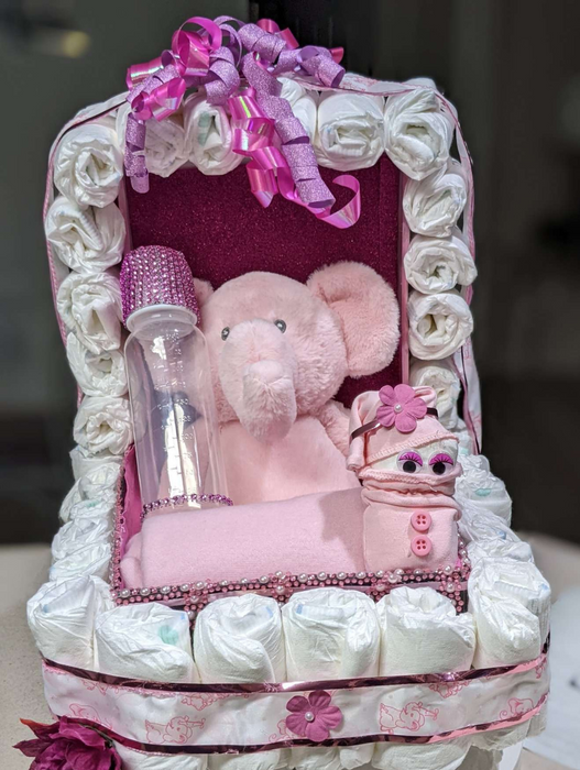 Custom Baby Girl Stroller Diaper Cake