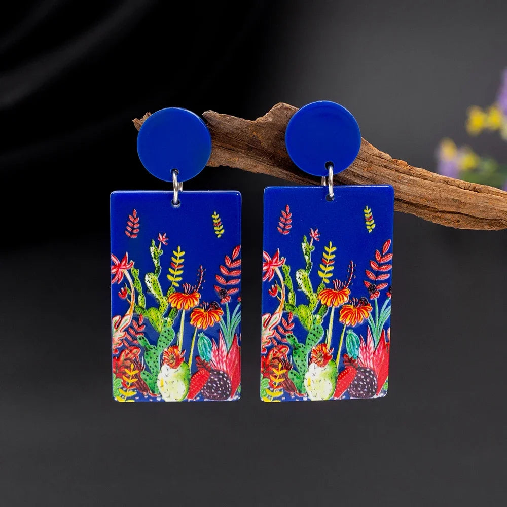Cactus Leaf Flower Acrylic Women's Earrings