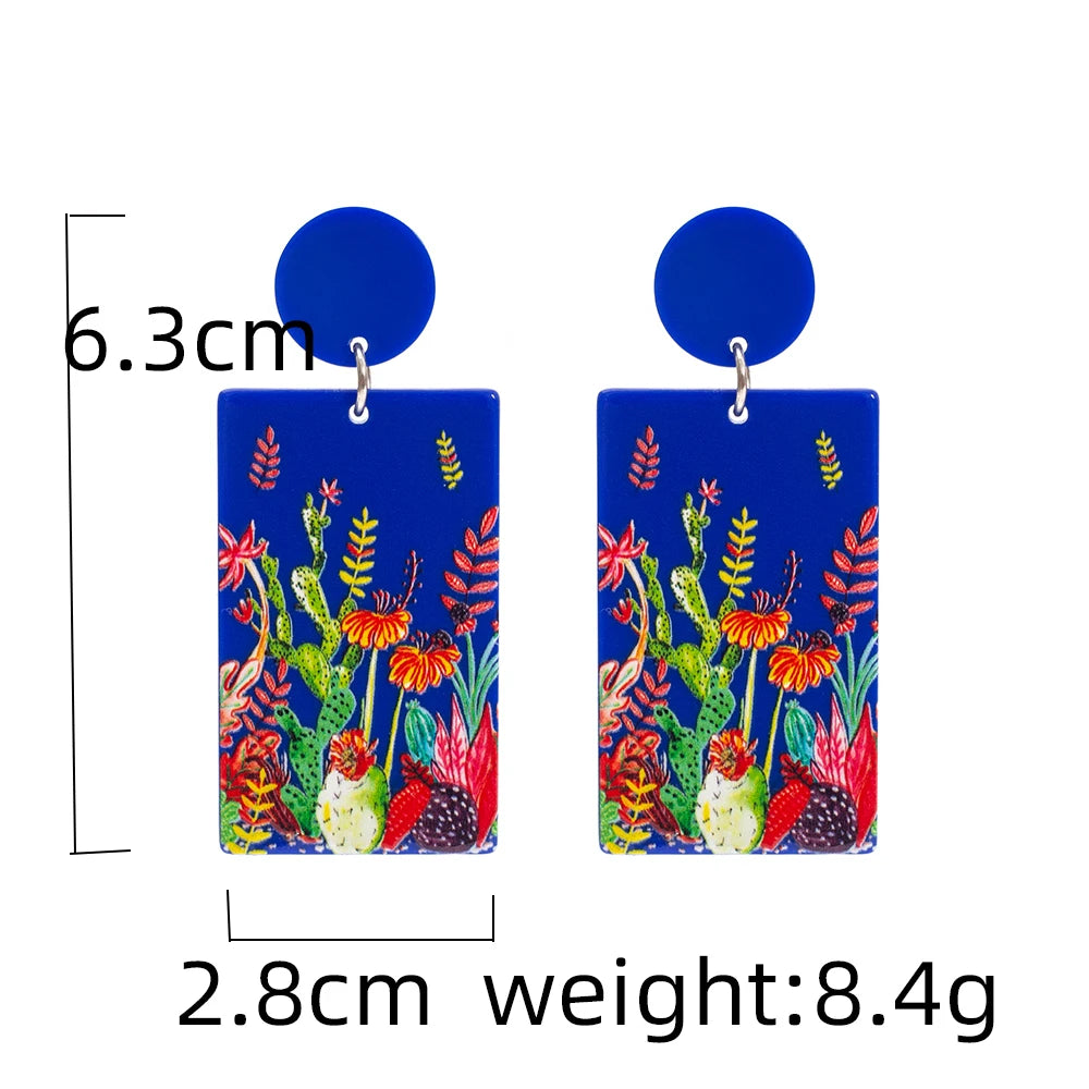 Size of Cactus Leaf Flower Acrylic Women's Earrings