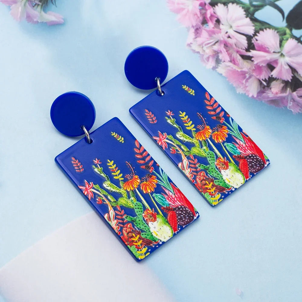Cactus Leaf Flower Acrylic Women's Earrings