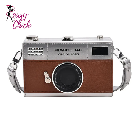 Camera Retro Shaped PU Box Unisex Crossbody Bag Sassy Chick Logo