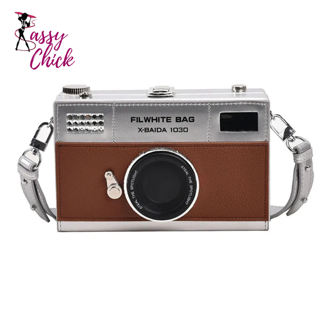 Camera Retro Shaped PU Box Unisex Crossbody Bag Sassy Chick Logo