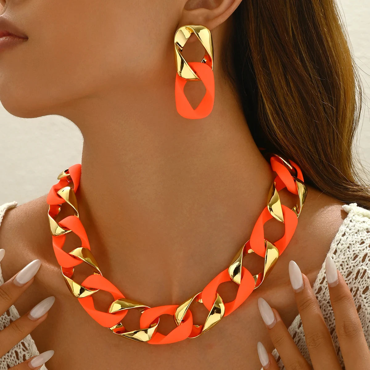 candy color orange necklace earring