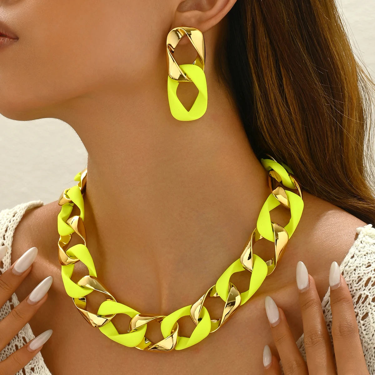 candy color yellow necklace earring