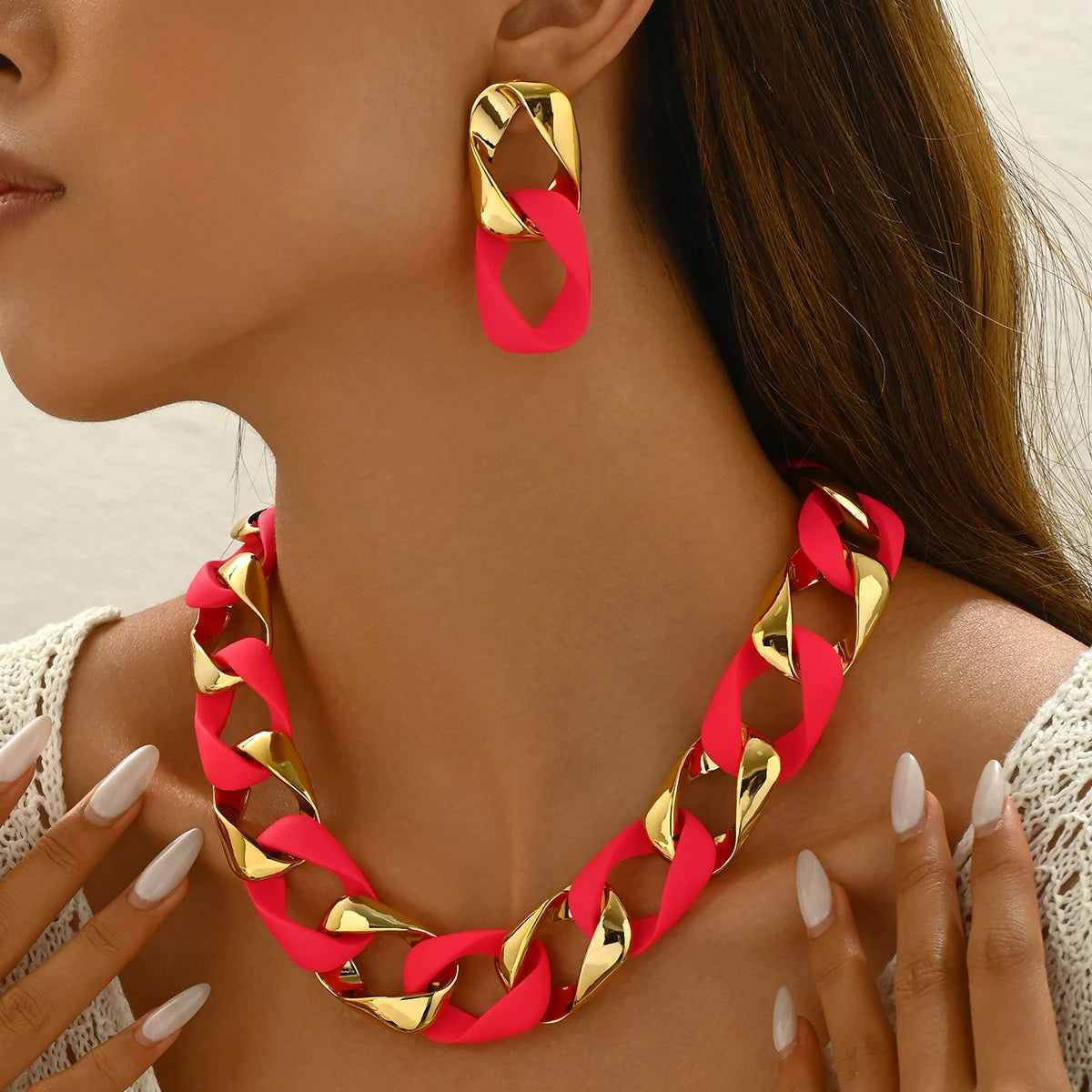 candy color red necklace earring