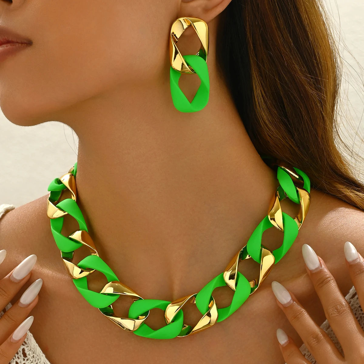 candy color green necklace earring