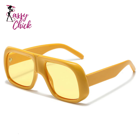 Candy Color Oversized Square UV400  Sunglasses Sassy Chick Logo