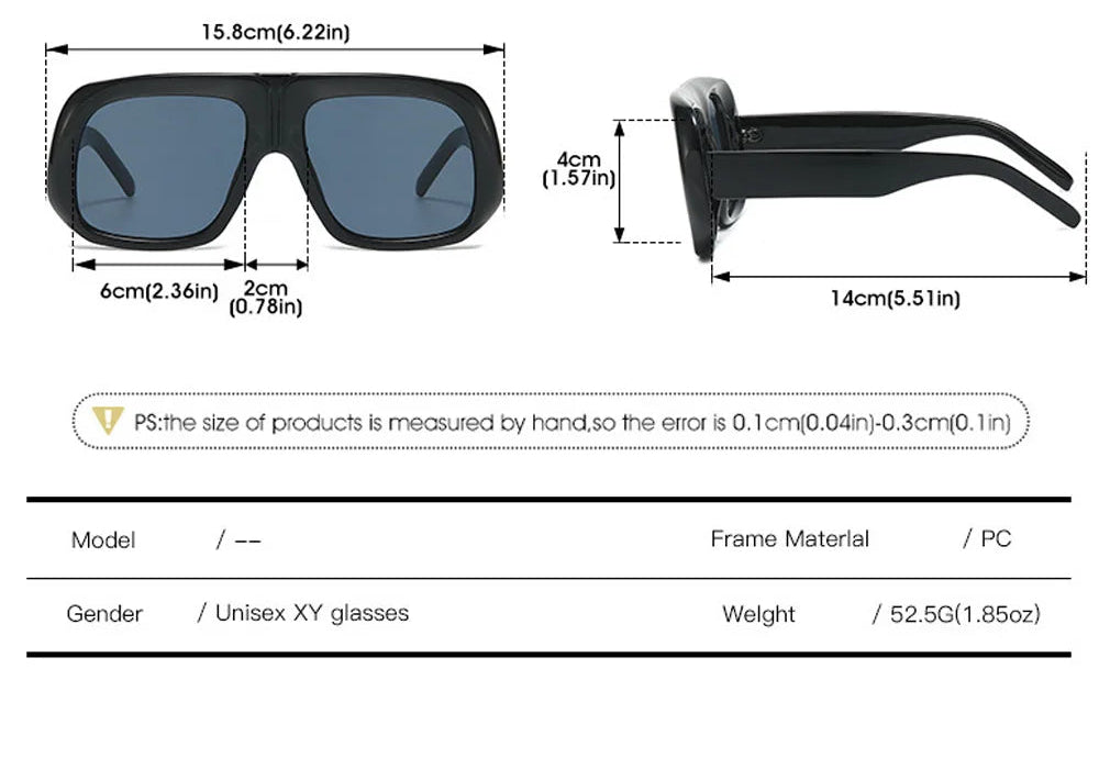 Size of Candy Color Oversized Square UV400  Sunglasses