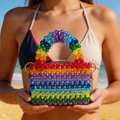 Model Using Candy Rainbow Colorful Lollipop Beaded Handbag