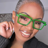 Model Using Cartoon Stripe Reading Dioptric Eyewear