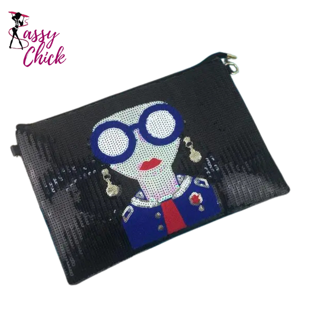 Cartoon Woman Pattern Envelope Clutch Bag Sassy Chick Logo