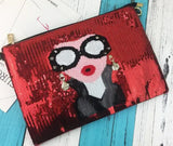Red Cartoon Woman Pattern Envelope Clutch Bag