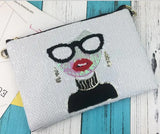 White Cartoon Woman Pattern Envelope Clutch Bag