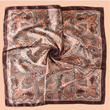 Brown Cashew Flower Square Silk Head Scarves Hijab Bandana