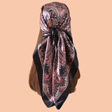 Black Gold Cashew Flower Square Silk Head Scarves Hijab Bandana